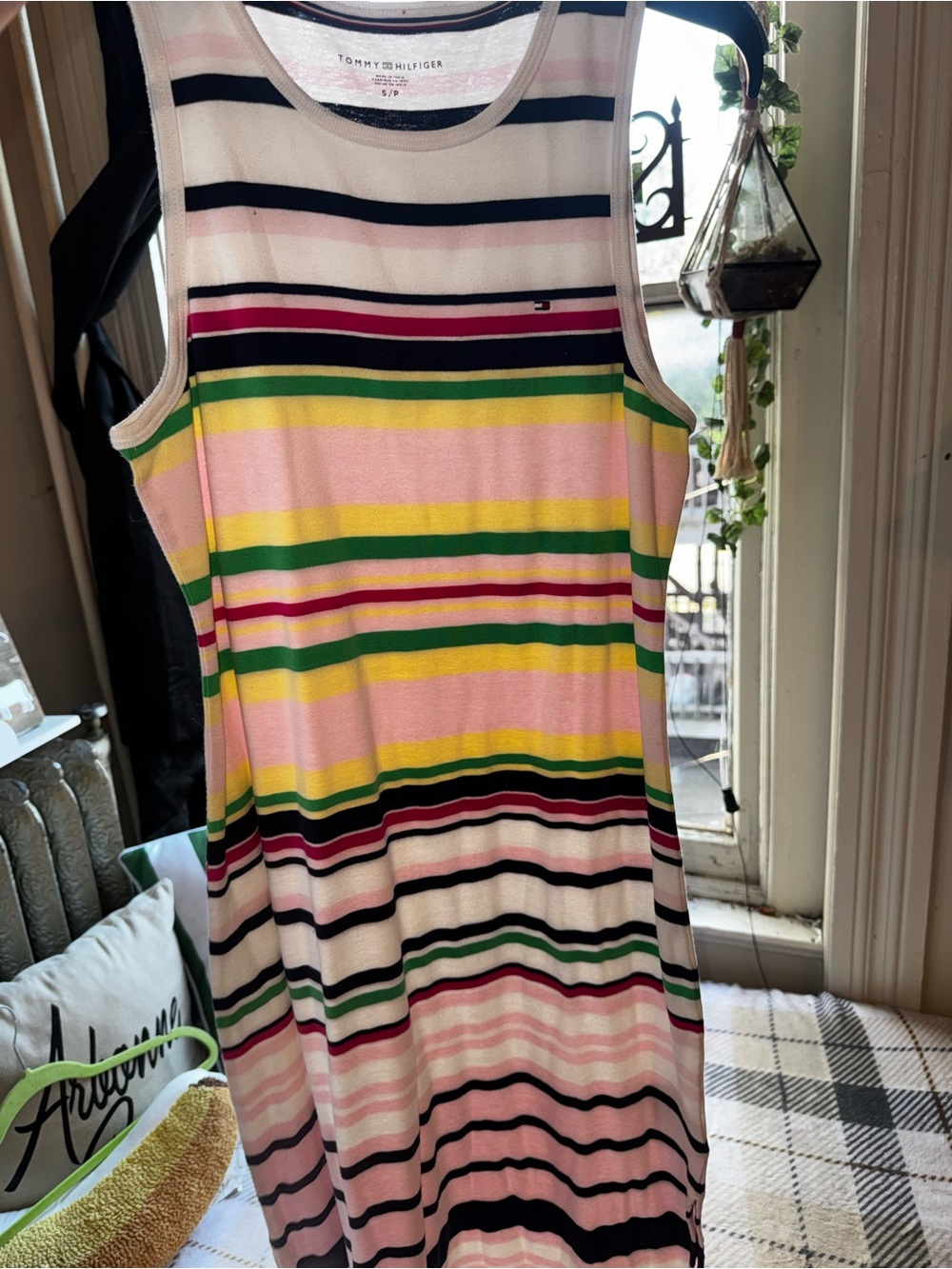 Tommy Hilfiger Pink Multi-Stripe Midi Dress with Yellow & Green Accents